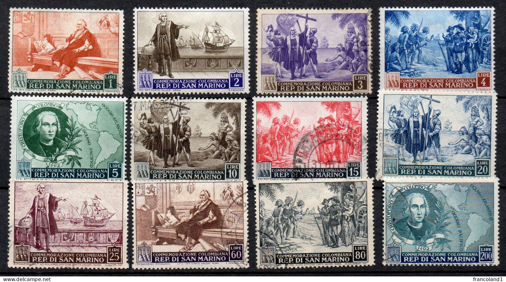 1952 San Marino - Nascita Di Colombo Ord Serie Completa N. 372 - 383 Timbrati Used - Usados