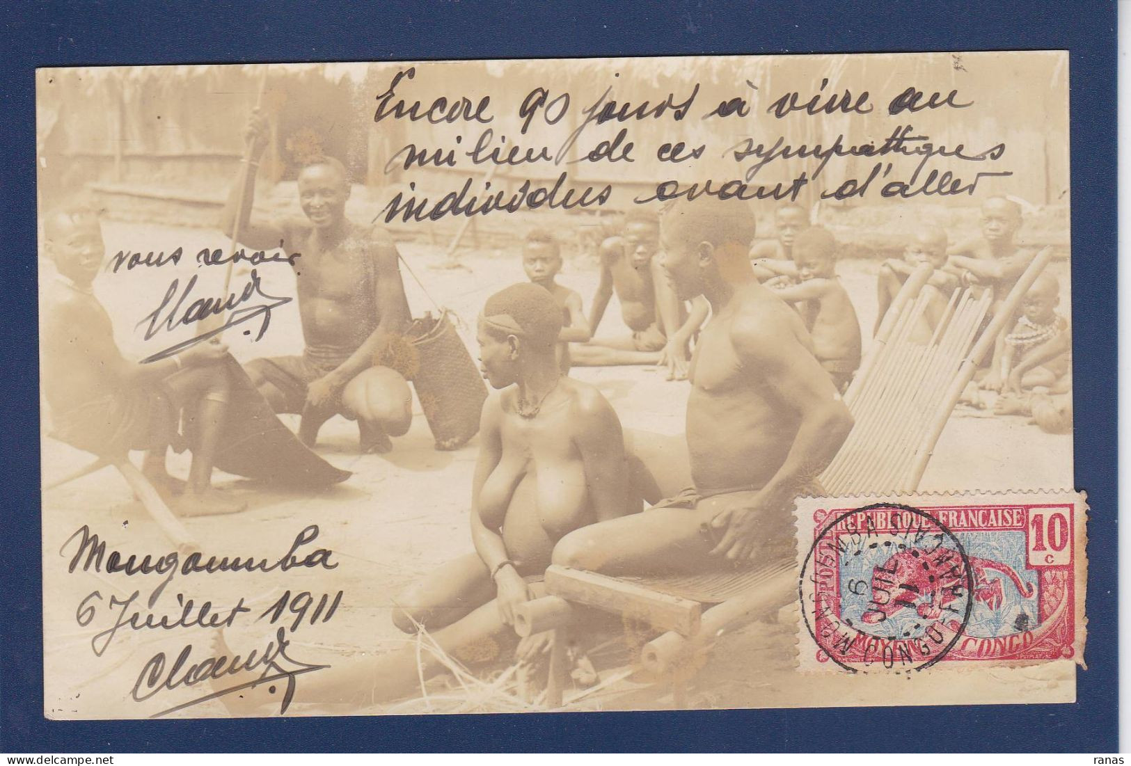 CPA Congo Français Mongoumba Carte Photo Ethnic Nude Circulé Voir Dos - Congo Francese