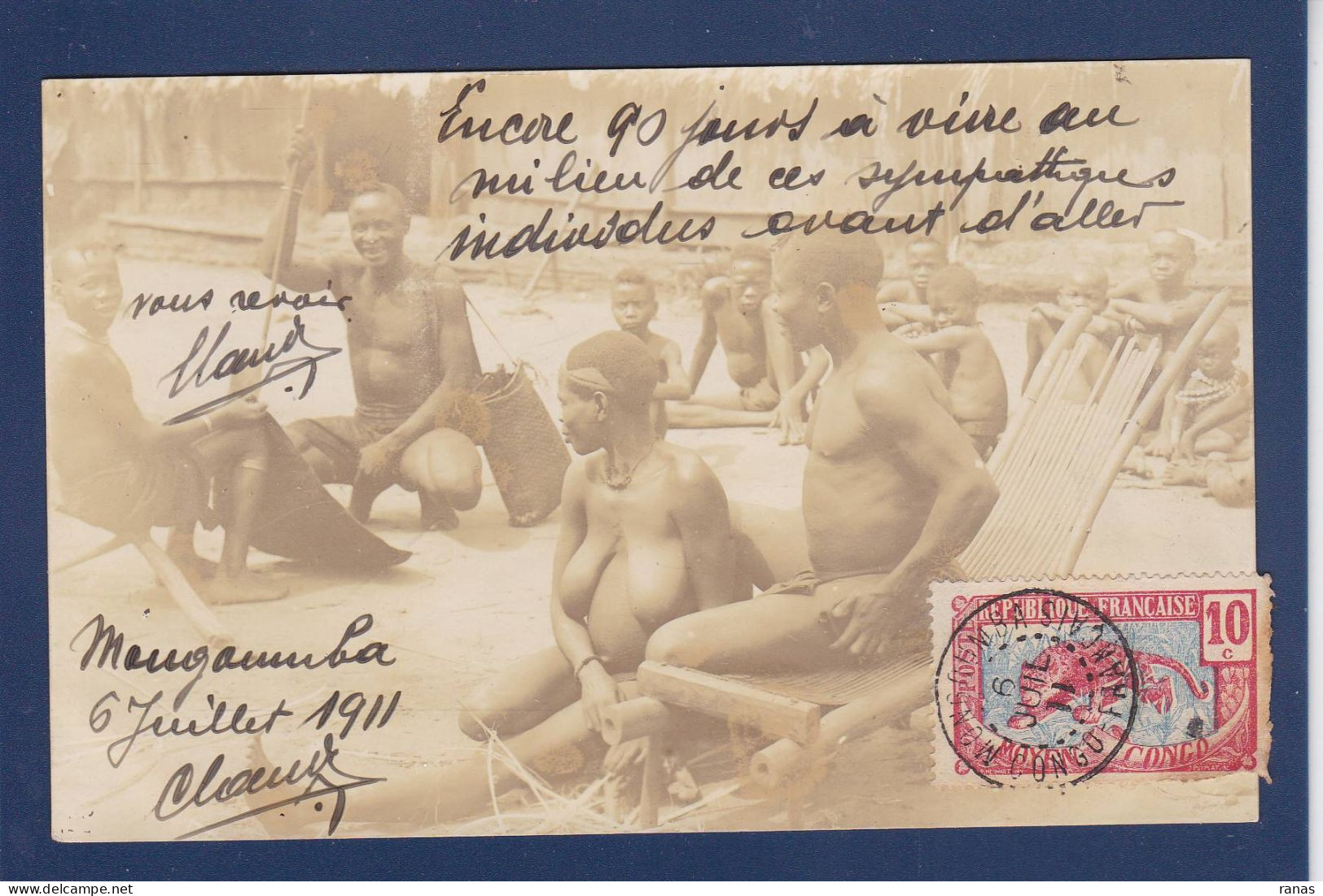 CPA Congo Français Mongoumba Carte Photo Ethnic Nude Circulé Voir Dos - Frans-Kongo