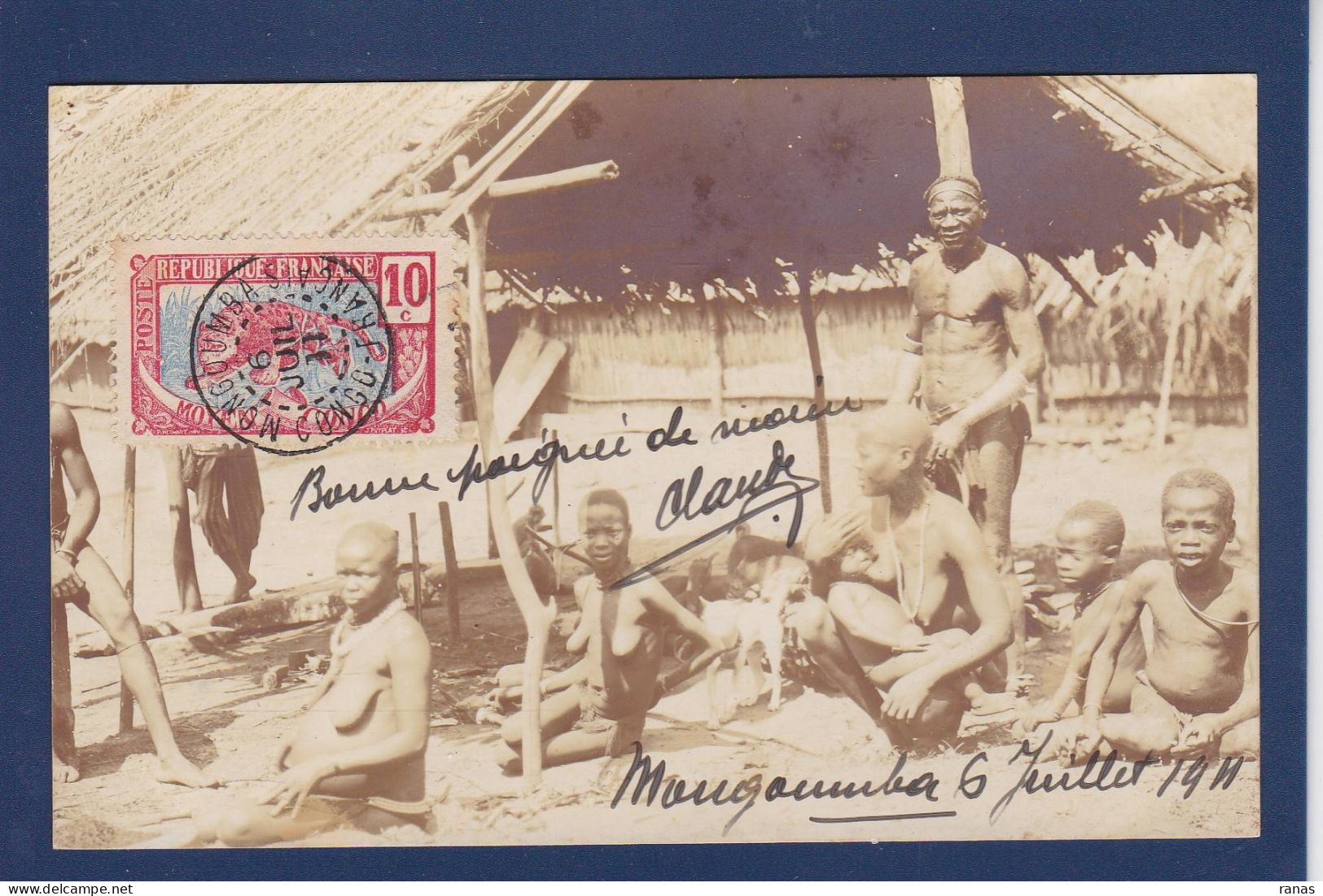 CPA Congo Français Mongoumba Carte Photo Ethnic Nude Circulé Voir Dos - French Congo