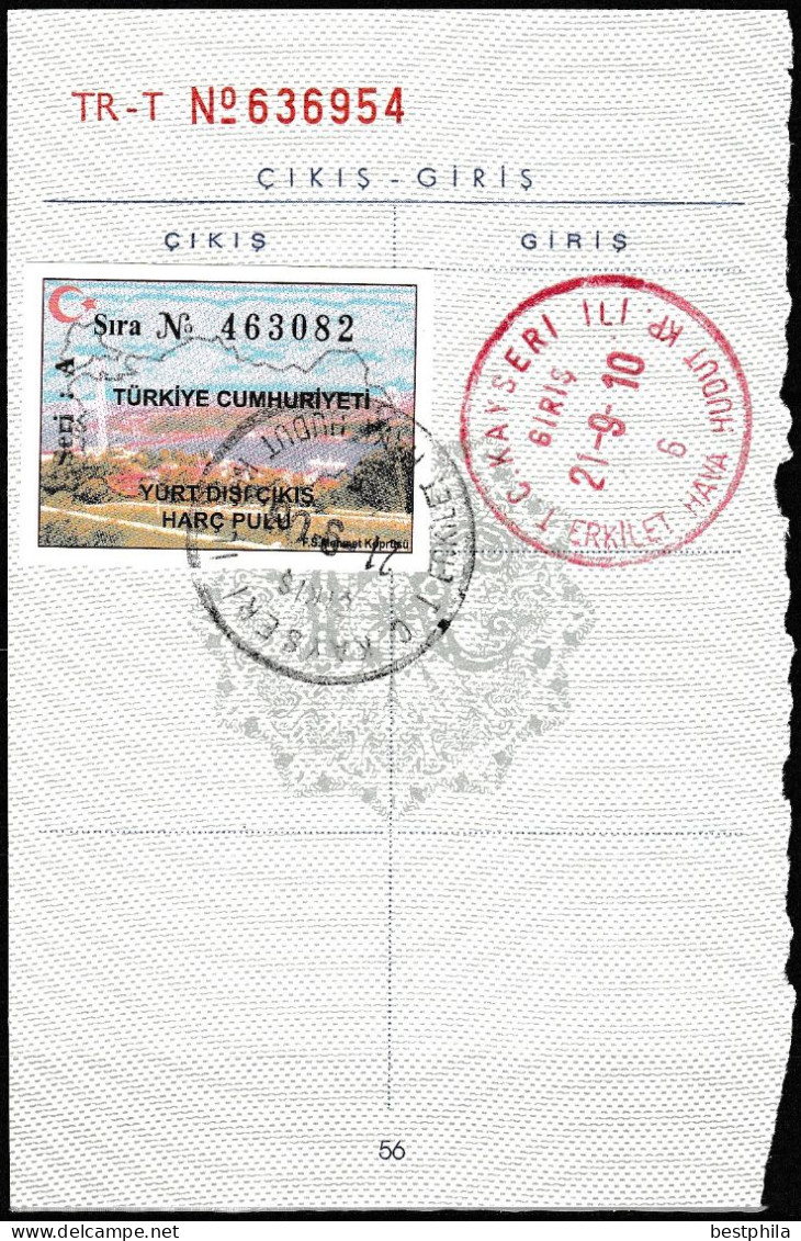 Turkey - 2010 - Old Travel Document Fee & Revenue Stamp On Passport Page Label / Vignette / Fiscal - USED - Briefe U. Dokumente