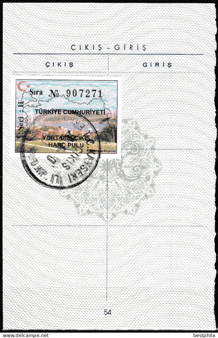 Turkey - Old Travel Document Fee & Revenue Stamp On Passport Page Label / Vignette / Fiscal - USED - Cartas & Documentos