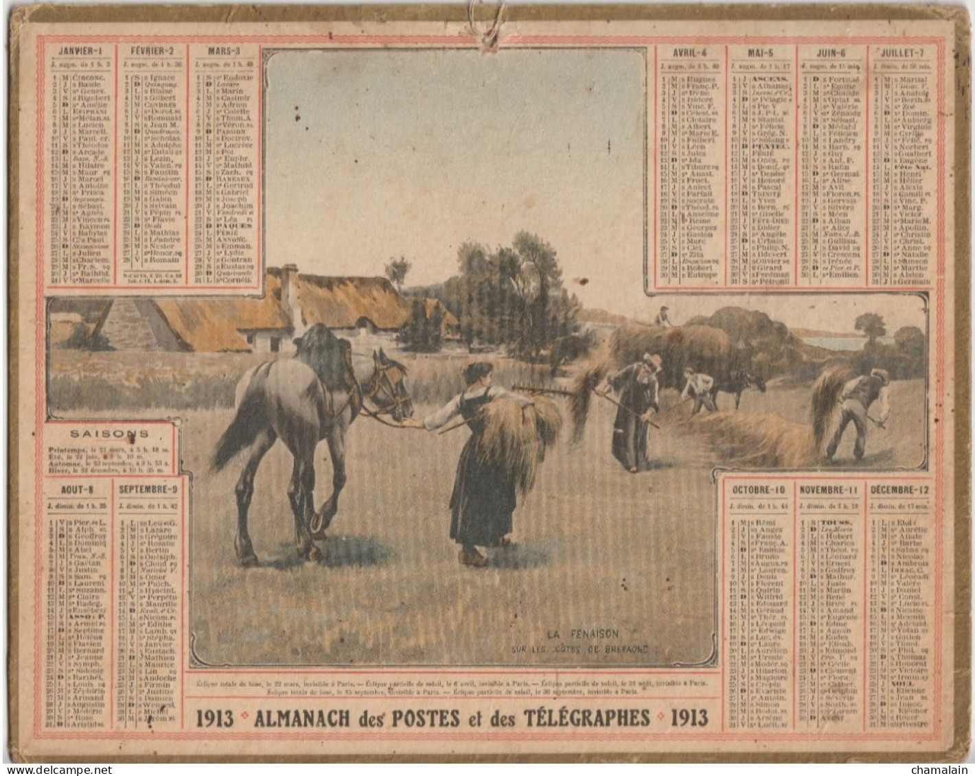 ALMANACH Des Postes Et Télégraphes  Année 1913 (bords Dorés). Meurthe Et Moselle. - Grand Format : 1901-20