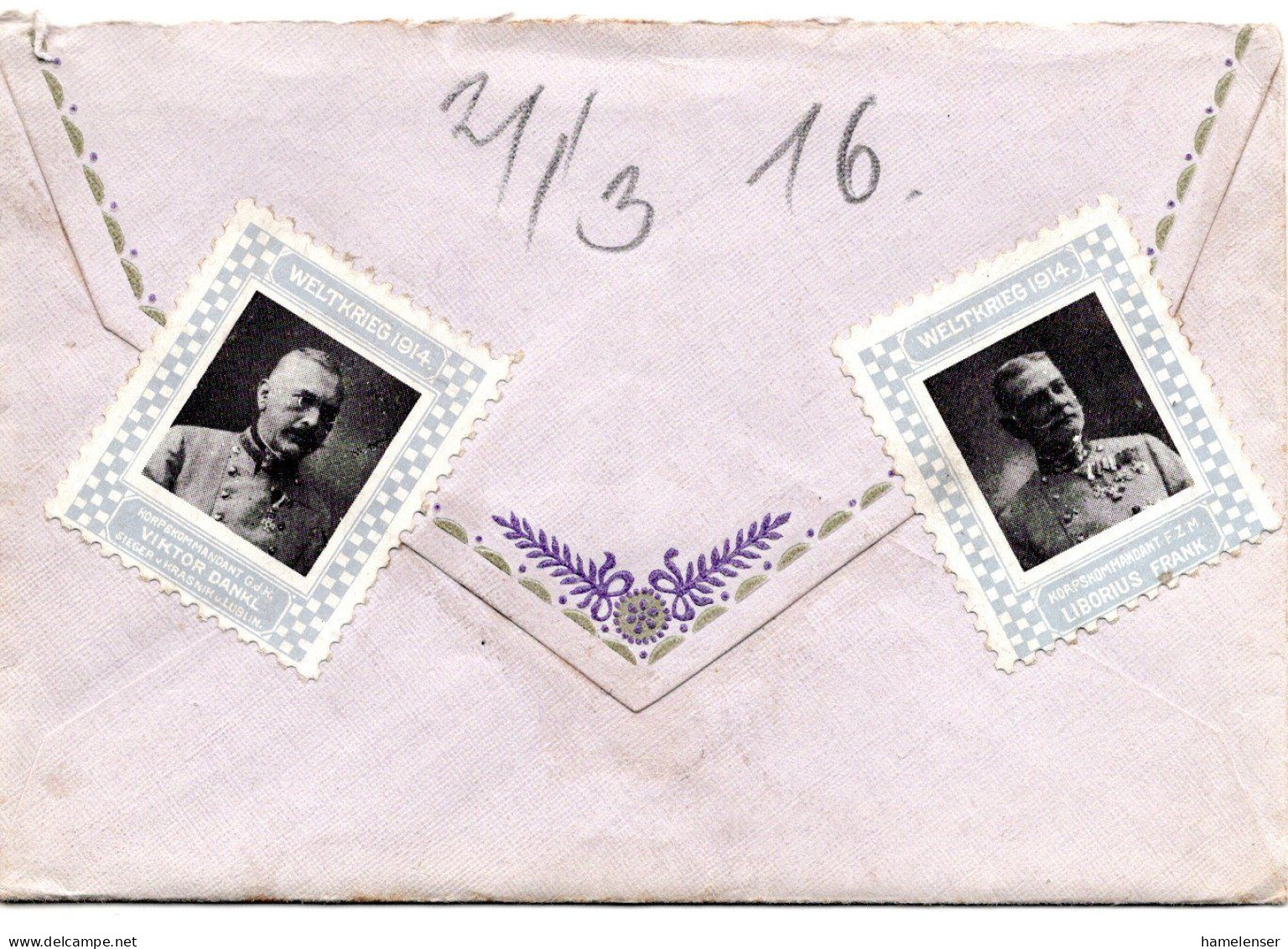 64637 - Oesterreich - 1916 - Privat Ueberbrachter Brief, Rs. Siegelmarken - Cartas & Documentos