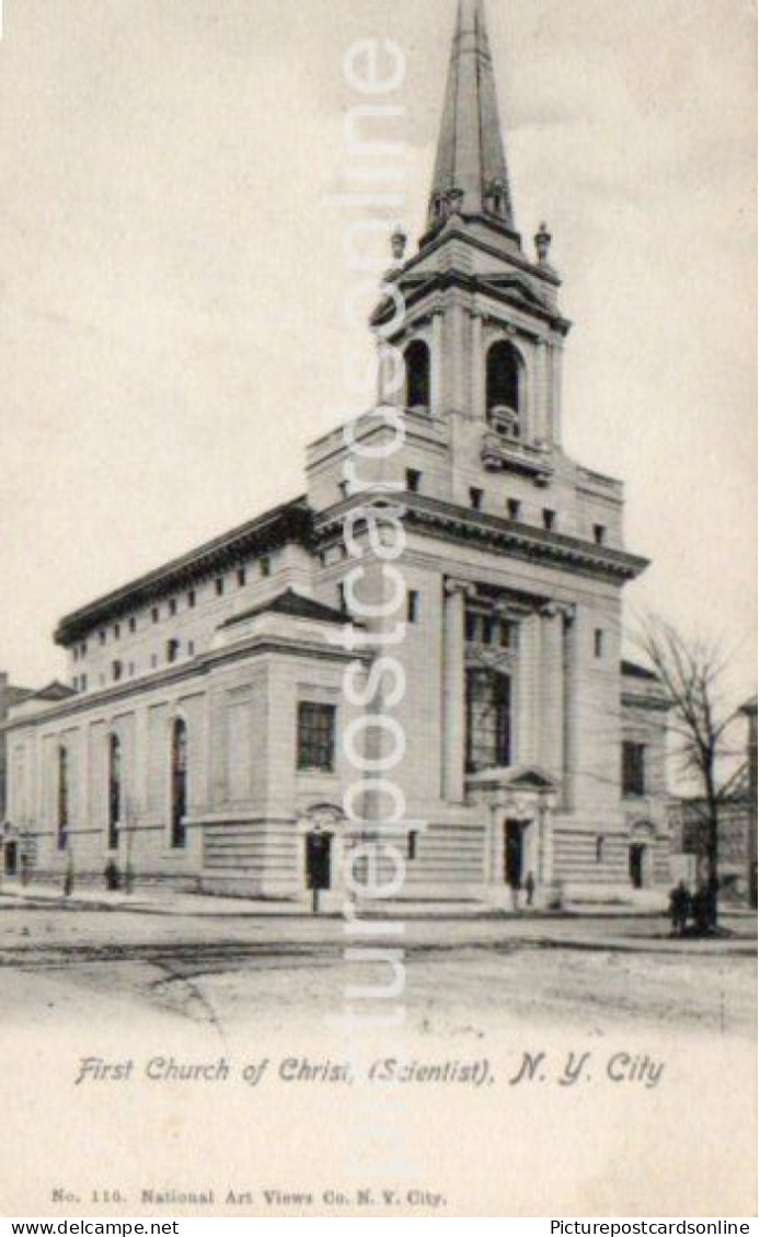 FIRST CHURCH OF CHRIST (SCIENTIST) OLD B/W POSTCARD NEW YORK CITY AMERICA USA UNDIVIDED BACK - Kerken