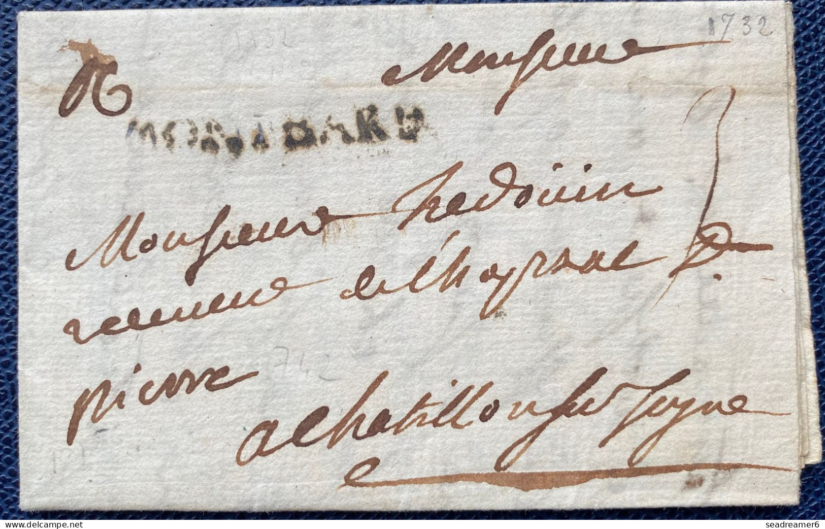 LETTRE De 1732 Marque " MONTBARD " 40 Mm (Lenain N°2 Indice 22) Pour CHATILLON S SEINE TTB & RR - ....-1700: Precursors