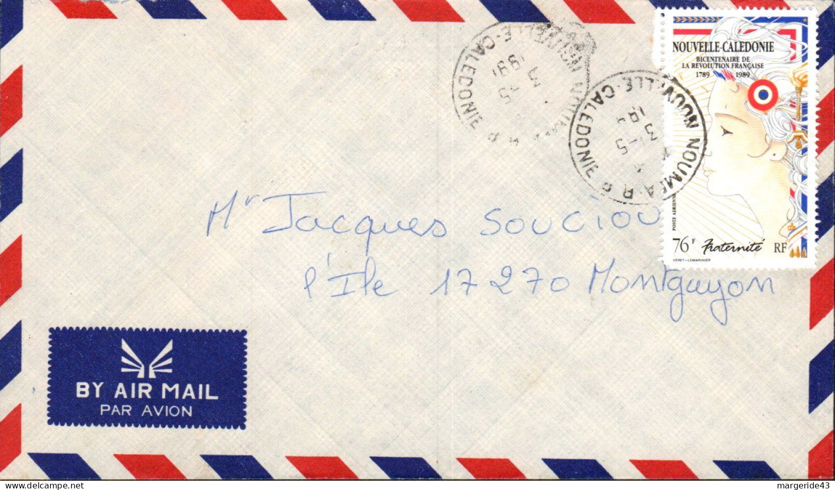 NOUVELLE CALEDONIE SEUL SUR LETTRE AVION POUR LA FRANCE 1991 - Briefe U. Dokumente