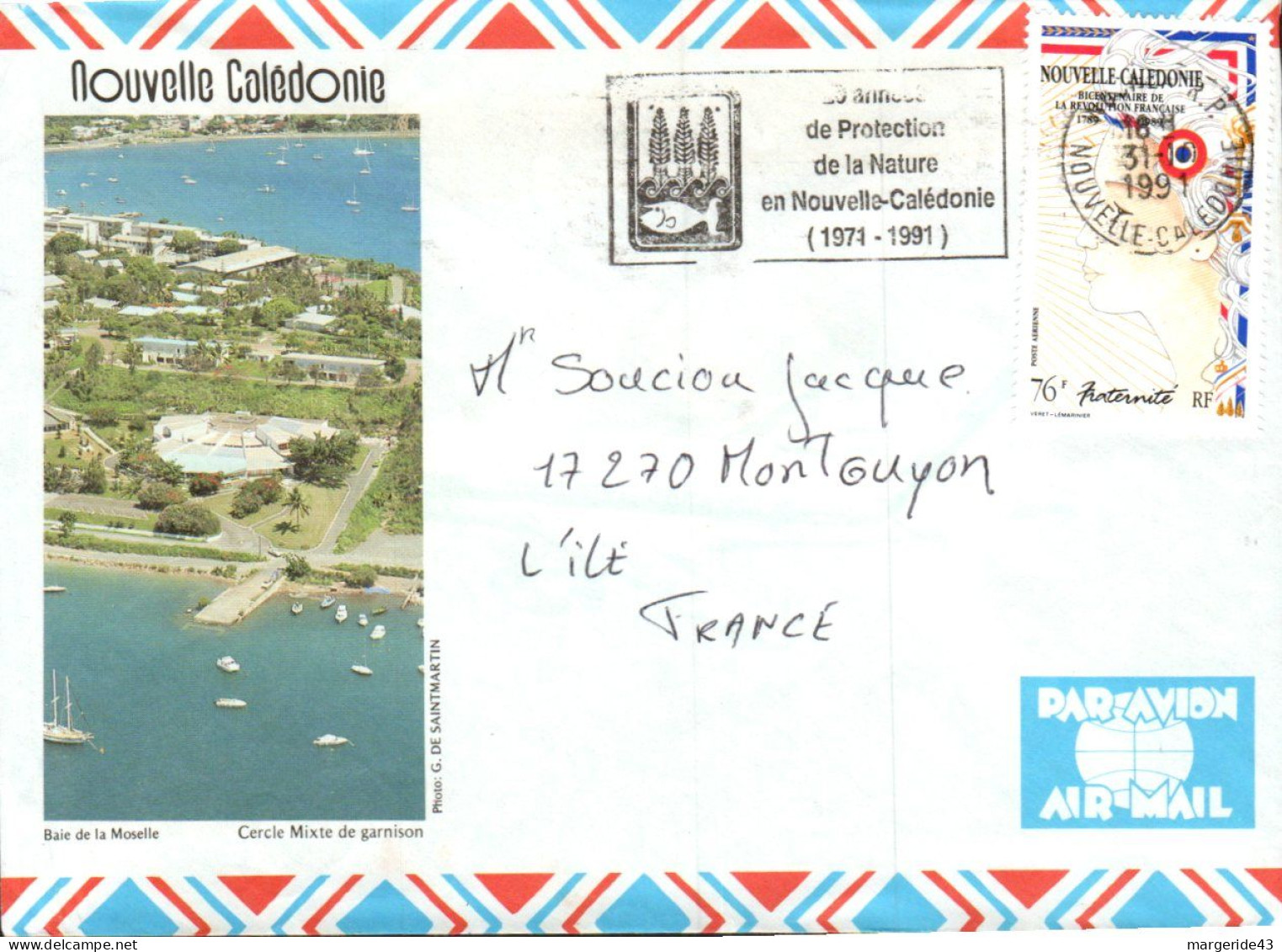 NOUVELLE CALEDONIE SEUL SUR LETTRE AVION POUR LA FRANCE 1991 - Brieven En Documenten