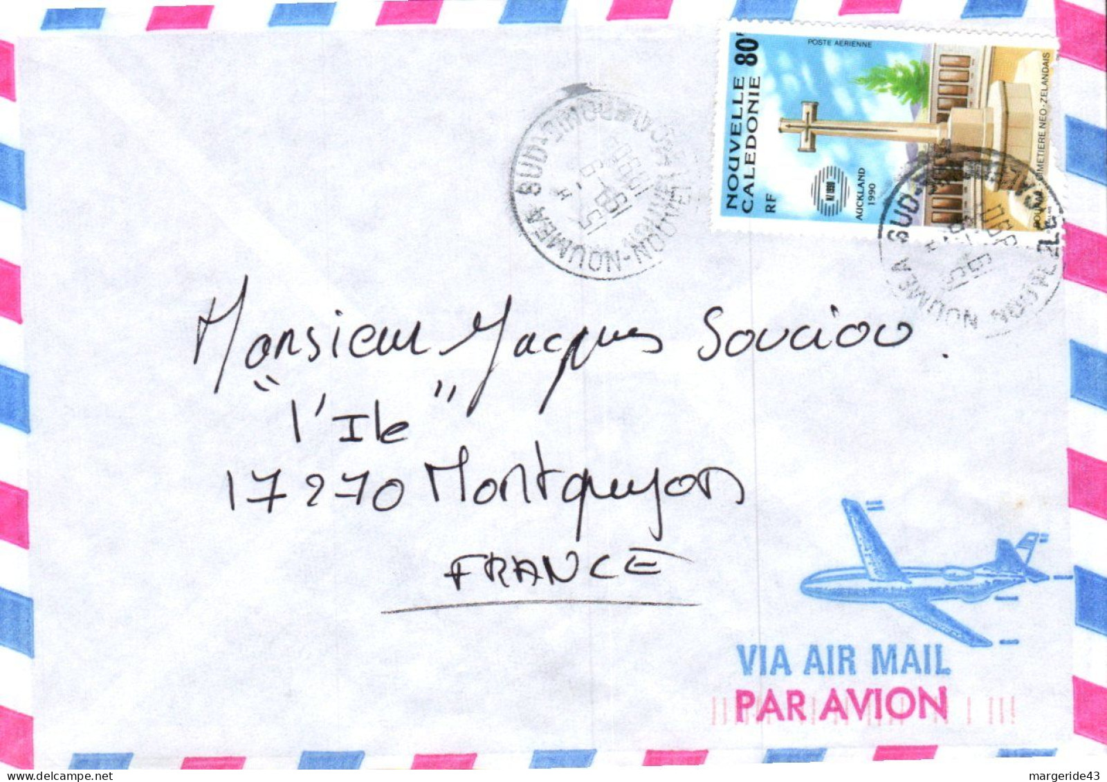 NOUVELLE CALEDONIE SEUL SUR LETTRE POUR LA FRANCE 1990 - Briefe U. Dokumente