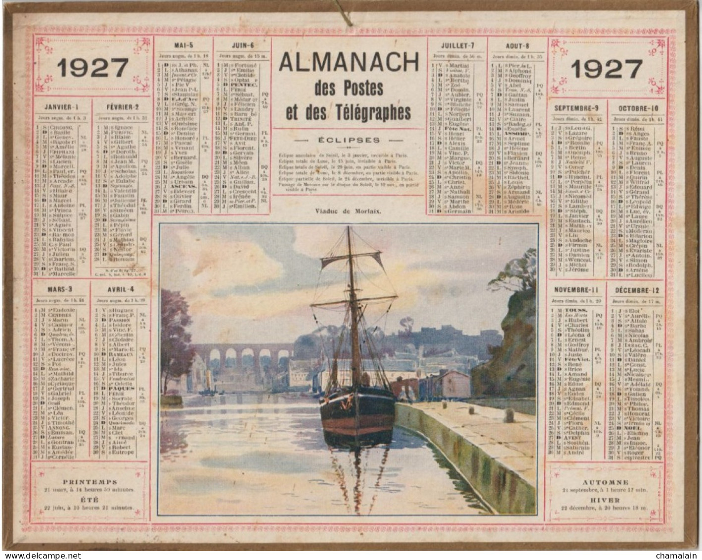 ALMANACH DES POSTES ET TELEGRAPHES Année 1927 -  " Viaduc De Morlaix " ( Bords Dorés) - Grand Format : 1921-40