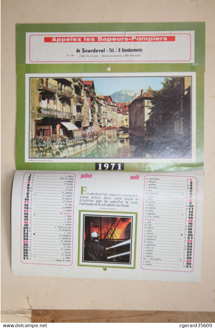 Calendrier Sapeurs Pompiers De Sourdeval - 1971 - Grand Format : 1971-80