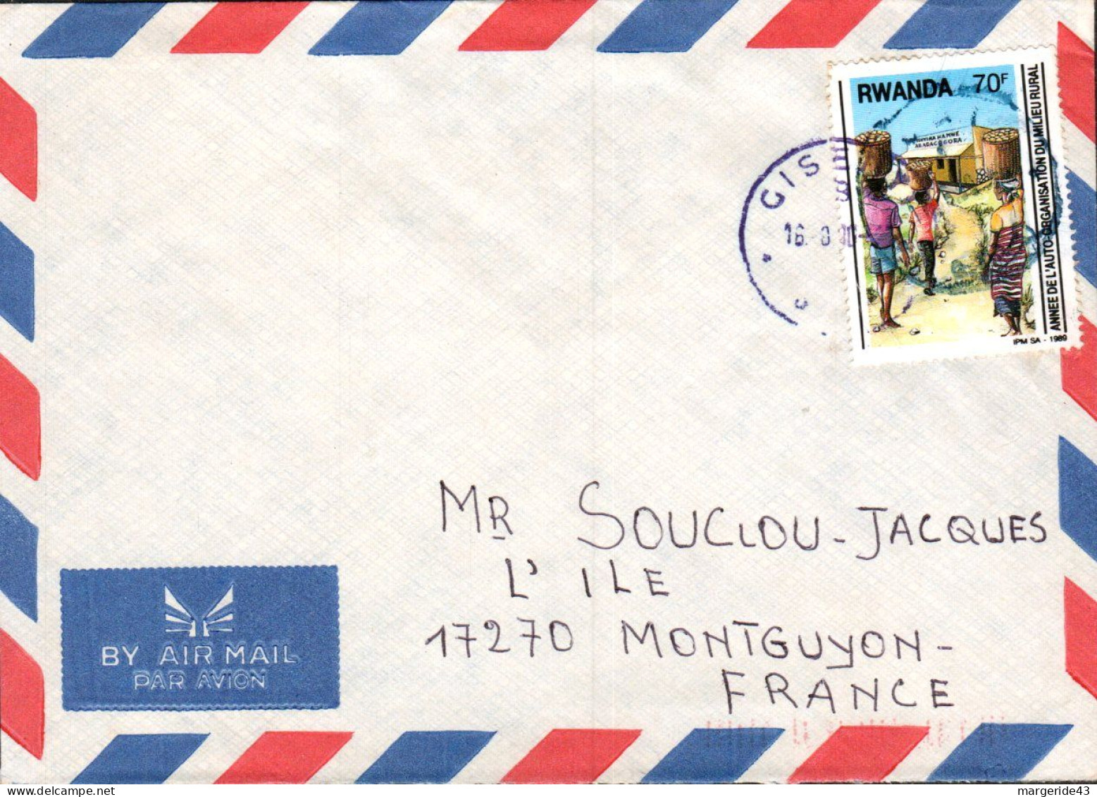 RWANDA SEUL SUR  LETTRE POUR LA FRANCE 1990 - Covers & Documents