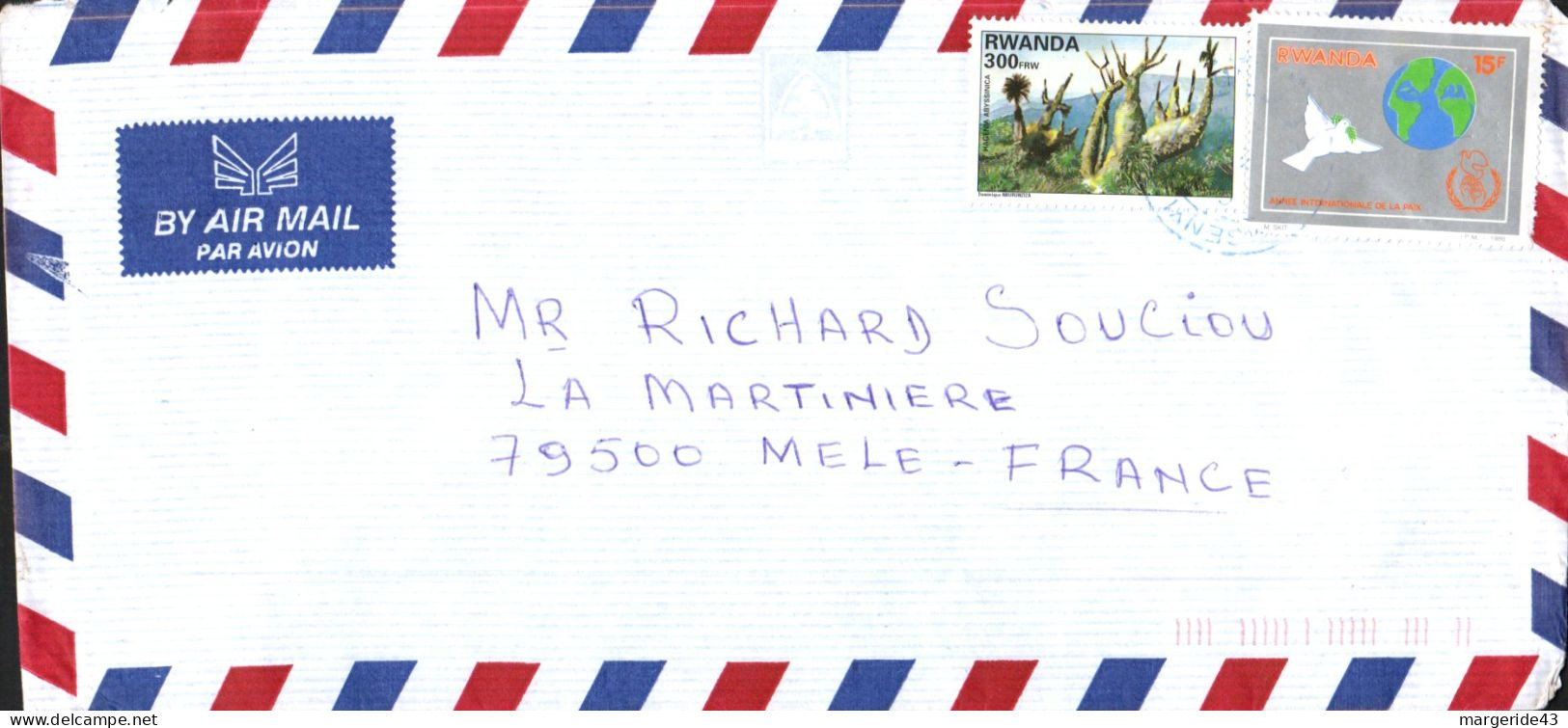 RWANDA AFFRANCHISSEMENT COMPOSE SUR LETTRE POUR LA FRANCE 1988 - Lettres & Documents