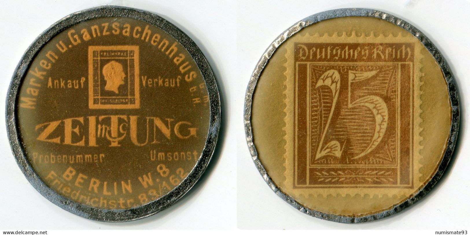 N93-0735 Timbre-monnaie Zeitung - 25 Pfennig - Kapselgeld - Encased Stamp - Noodgeld