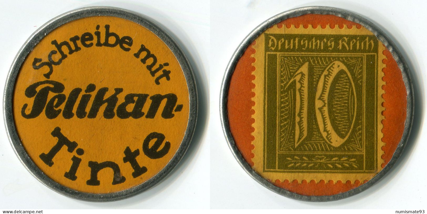 N93-0737 Timbre-monnaie Pelikan - 10 Pfennig - Kapselgeld - Encased Stamp - Noodgeld