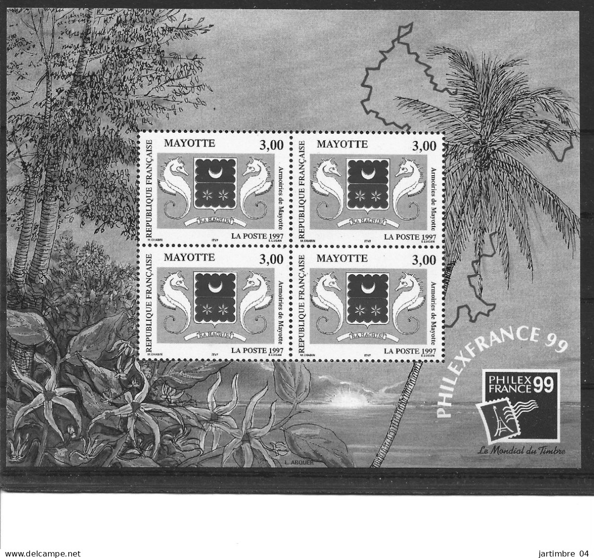 1997 MAYOTTE BF 1**  Armoirie, Philexfrance 99 - Blocs-feuillets