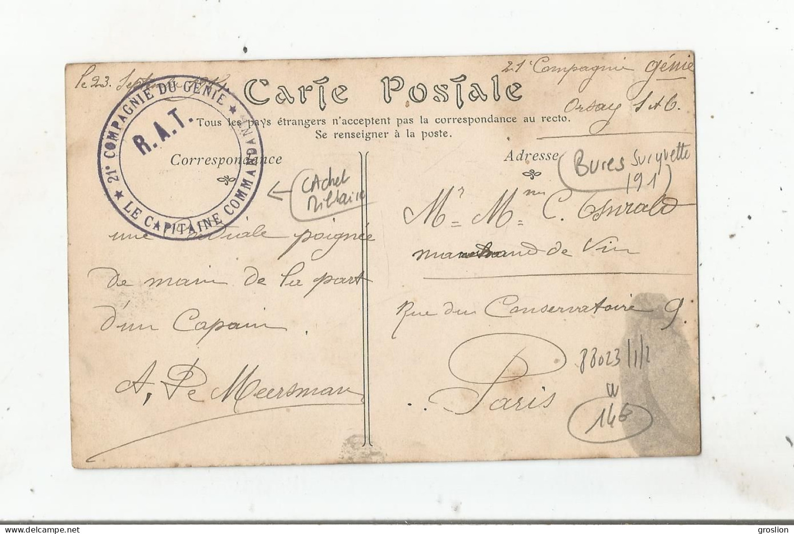 BURES (S ET O) 10 ANNEXE DE REMONTE ENTREE (MILITAIRES ET CACHET MILITAIRE) 1914 - Bures Sur Yvette