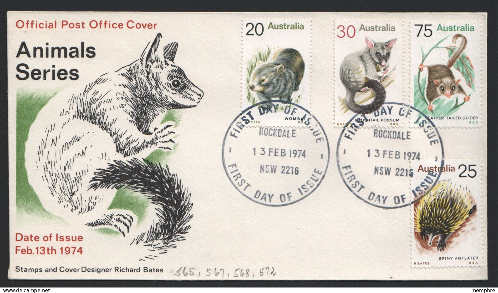 1974 Animals Wombat, Anteater, Possum, Glider   On Official  Unaddressed  FDC - FDC