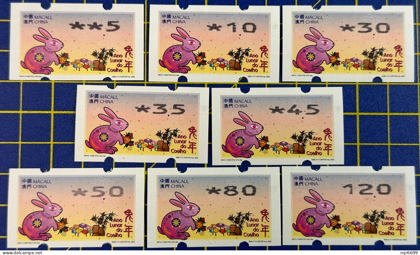 2023 LUNAR NEW YEAR OF THE RABBIT NAGLER MACHINE ATM LABELS COMPLETE SET OF 8. - Distribuidores