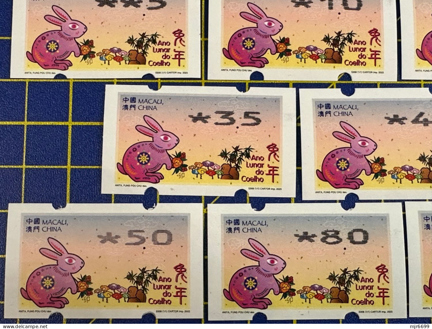 2023 LUNAR NEW YEAR OF THE RABBIT NAGLER MACHINE ATM LABELS COMPLETE SET OF 8. - Automatenmarken