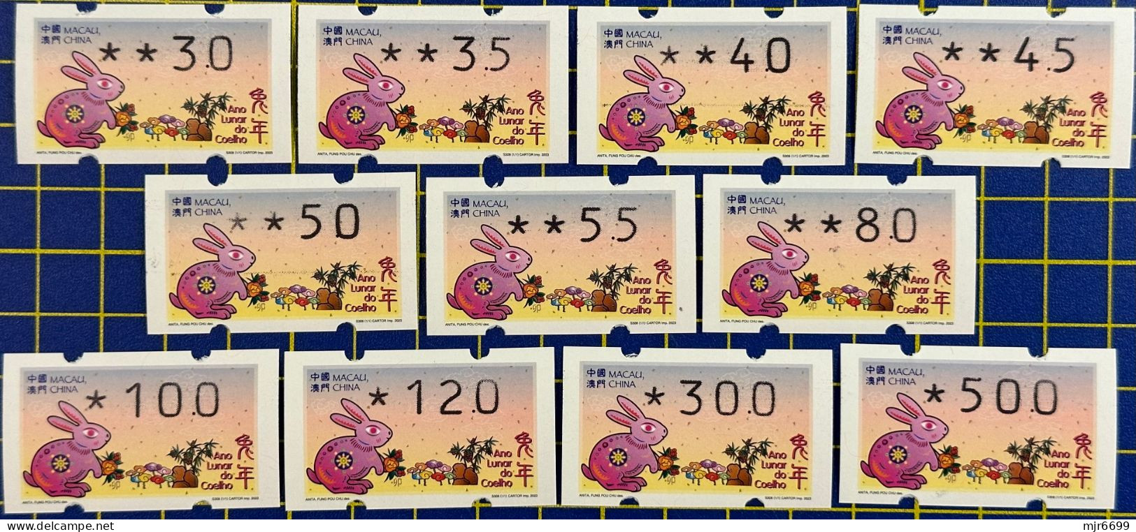 2023 LUNAR NEW YEAR OF THE RABBIT KLUSSENDORF MACHINE ATM LABELS COMPLETE SET OF 11. - Distribuidores