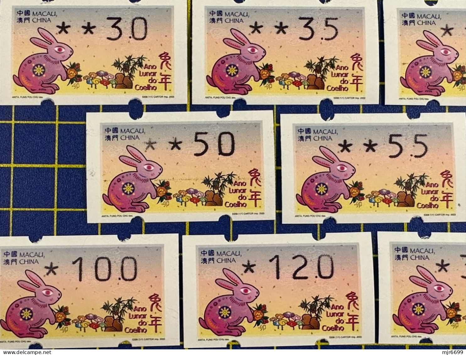 2023 LUNAR NEW YEAR OF THE RABBIT KLUSSENDORF MACHINE ATM LABELS COMPLETE SET OF 11. - Automaten