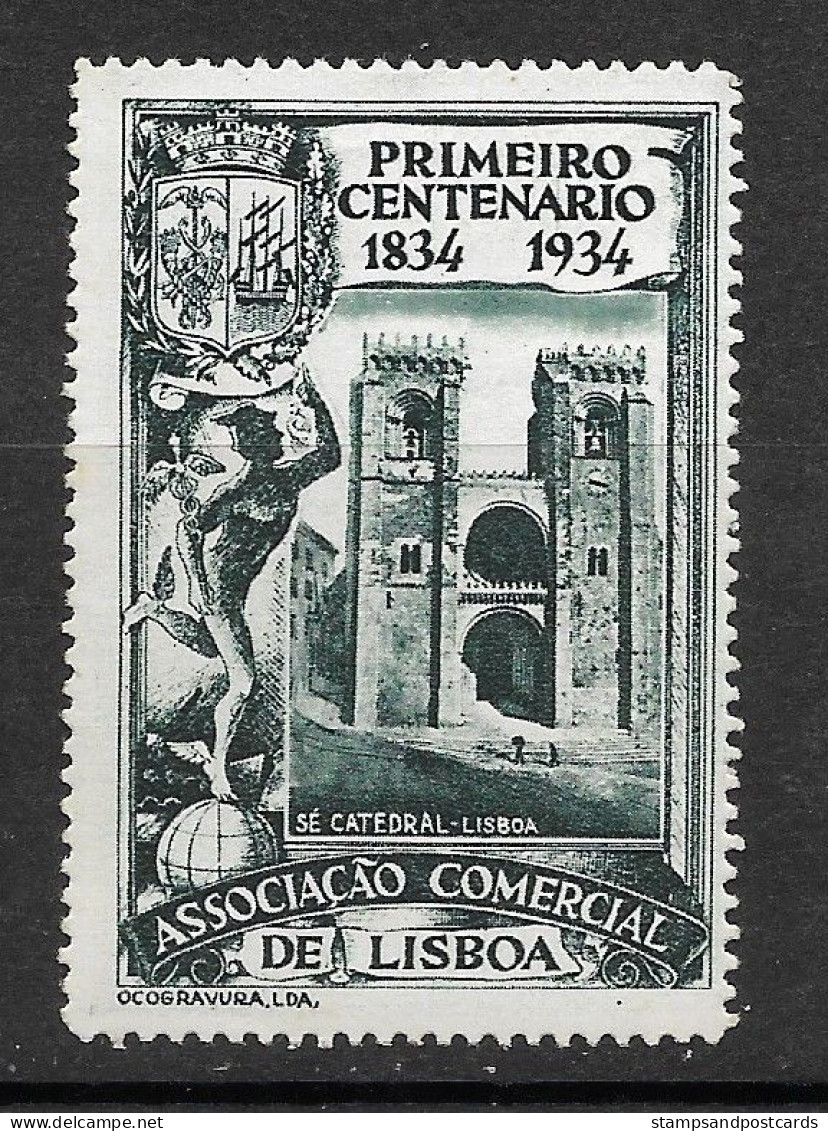 Portugal Vignette Ass. Commerciale Lisbonne Sé De Lisboa Cathédrale Eglise 1934 Lisbon Cinderella Cathedral Church - Local Post Stamps