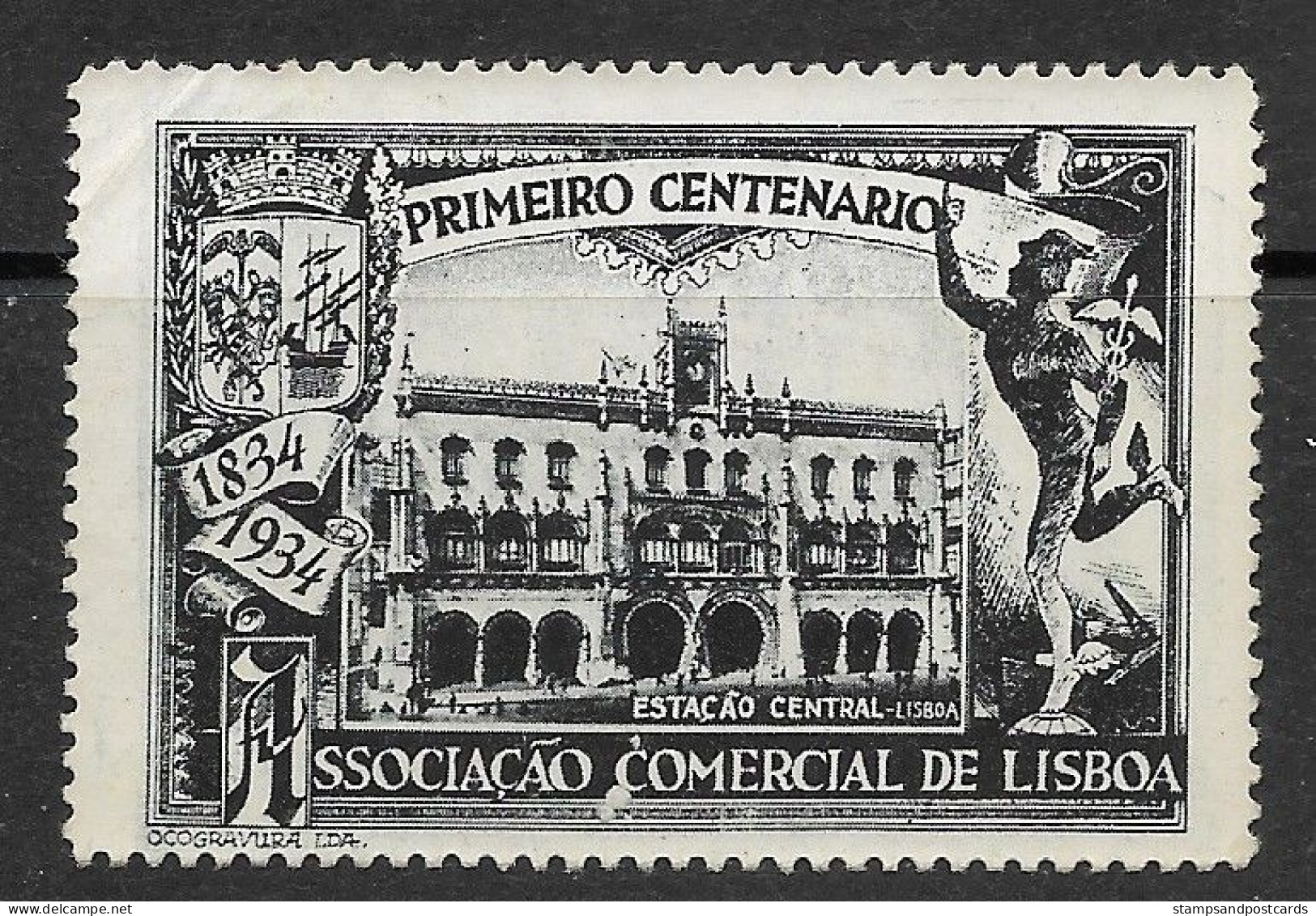 Portugal Vignette Ass. Commerciale Lisbonne Station Chemin De Fer Rossio Railway Station Lisbon Cinderella - Local Post Stamps