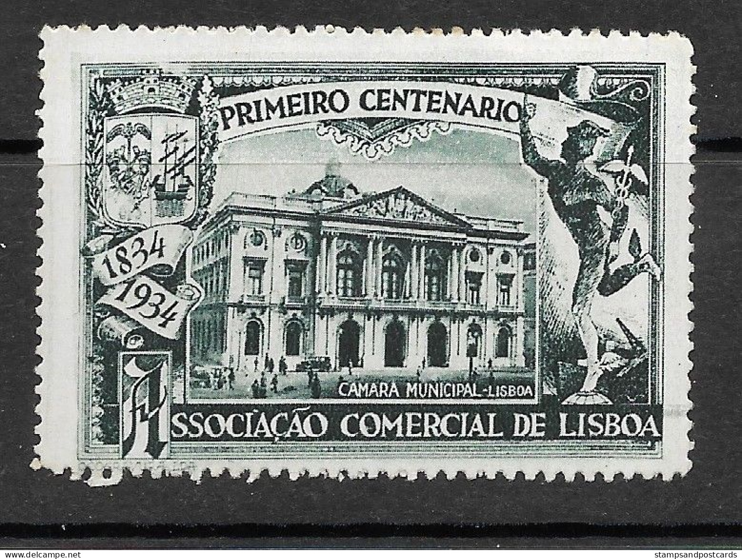 Portugal Vignette Ass. Commerciale Lisbonne Câmara Municipal Lisboa Hotel De Ville Lisbon City Hall Cinderella - Local Post Stamps