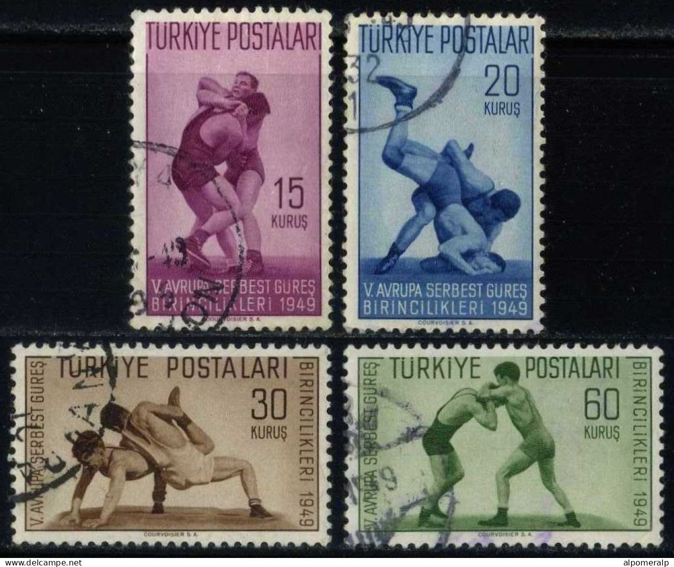 Türkiye 1949 Mi 1231-1234 5th European Wrestling Championships, Istanbul | Martial Arts, Wrestlers - Used Stamps