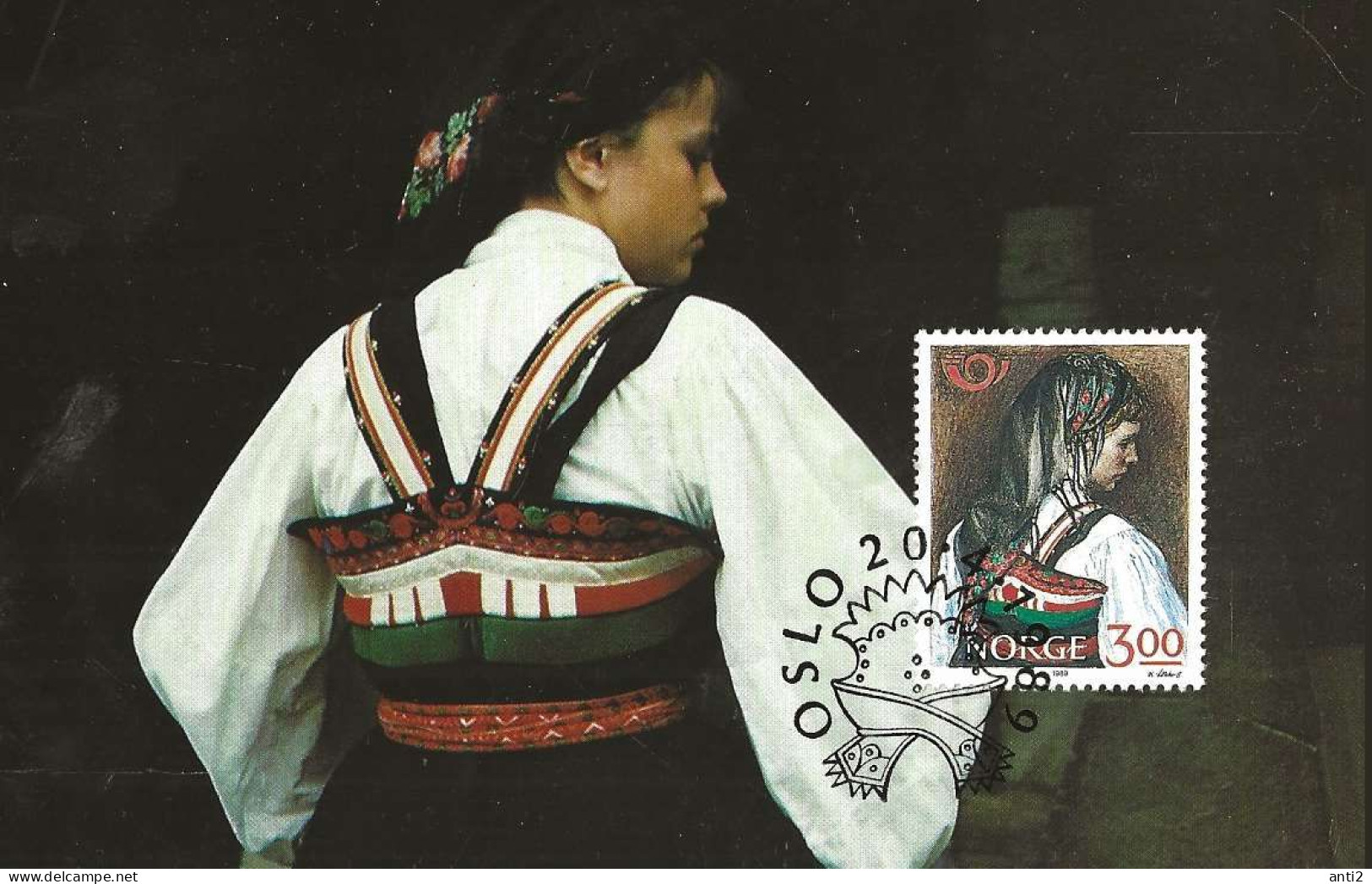 Norge Norway 1989 Norden, Costume From Setesdal. Mi  1017, Maximum Card, First Day Cancellation - Covers & Documents