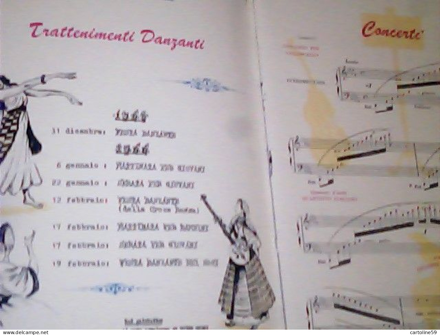 REGGIO EMILIA CIRCOLO DELLA SOCIETA' DEL CASINO CALENDARIO 1966 CONCERTI FESTE CANZONETTE  JH9728 - Tamaño Grande : 1961-70