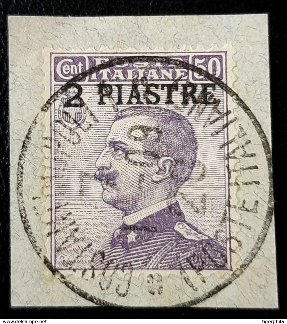 ITALIAN OCCUPATION OF OTTOMAN EMPIRE 1908 2piastres On 50c Emmanuel III Used First Printing Scott 10 CV - $4000 - Emissions Générales