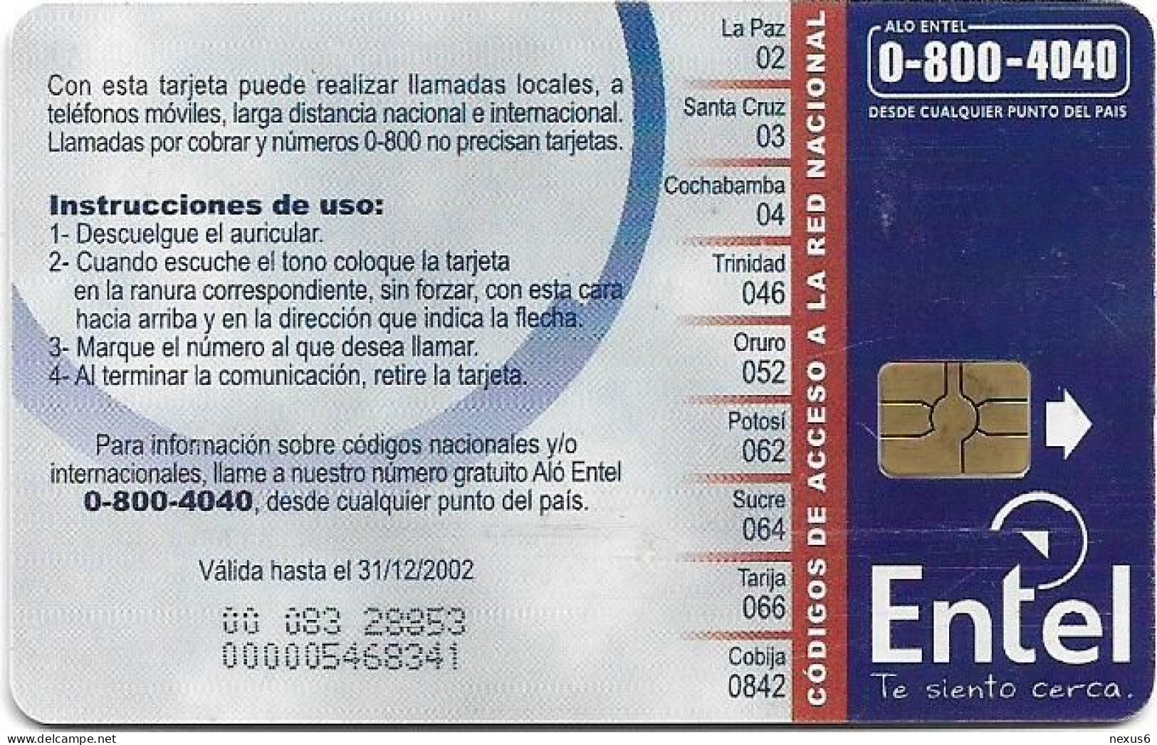Bolivia - Entel (Chip) - Niños Al Teléfono (Type 2), Gem5 Red, 2002, 20Bs, Used - Bolivia
