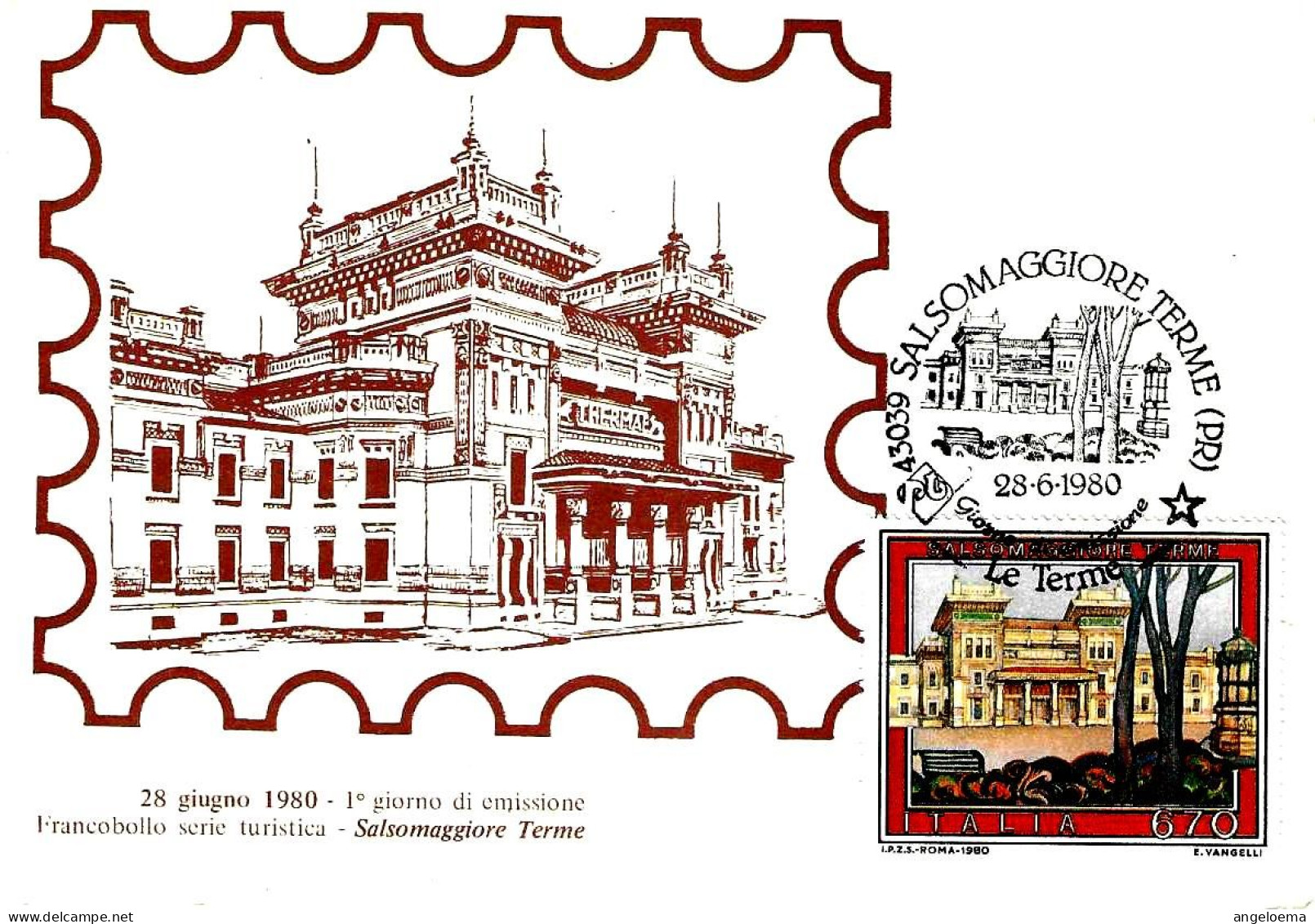 ITALIA ITALY - 1980 SALSOMAGGIORE TERME (PR) Le Terme Annullo Fdc Serie Turistica Su Cartolina Speciale - 1729 - Bäderwesen