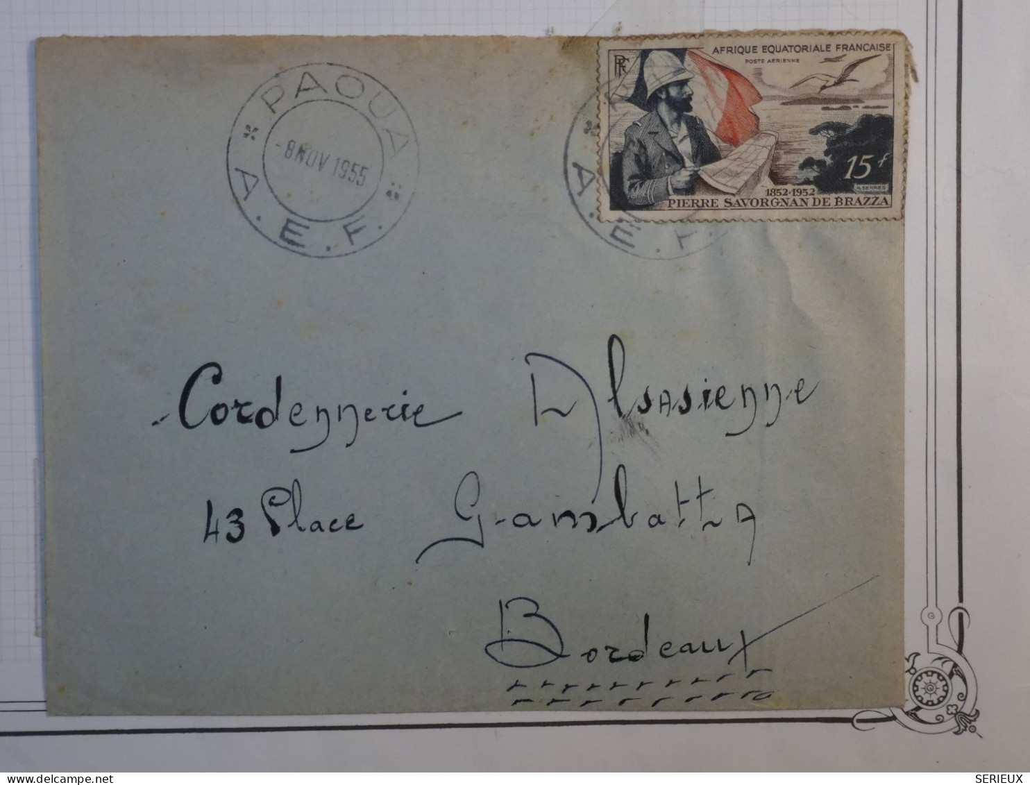 AR25 AEF  BELLE LETTRE  1955  PETIT BUREAU PAOUA A  BORDEAUX   FRANCE+++AFFRANC. PLAISANT++ - Briefe U. Dokumente