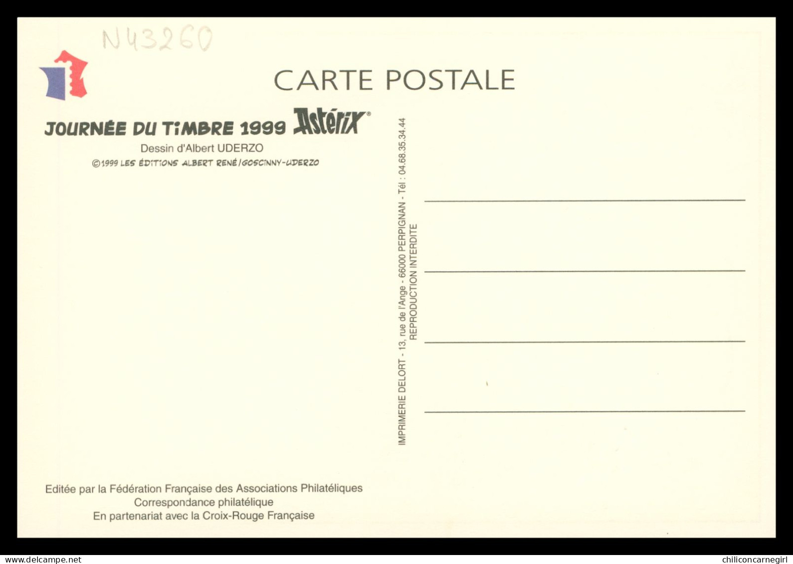* Journée Du Timbre 1999 - Astérix - Dessin Uderzo - Croix Rouge - Obélix Idéfix - Menhir En Recommandé - RENE GOSCINNY - Red Cross