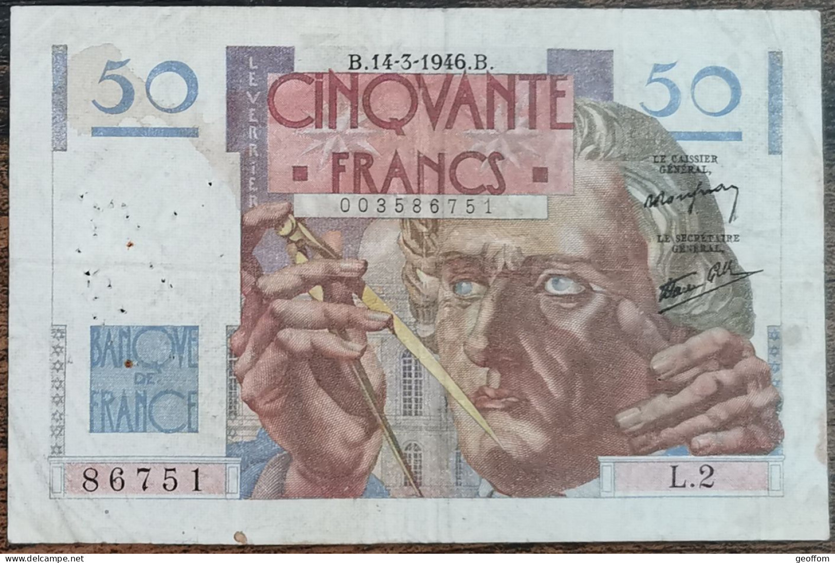 Billet 50 Francs LE VERRIER 14 - 3 - 1946 France L.2 - 50 F 1946-1951 ''Le Verrier''