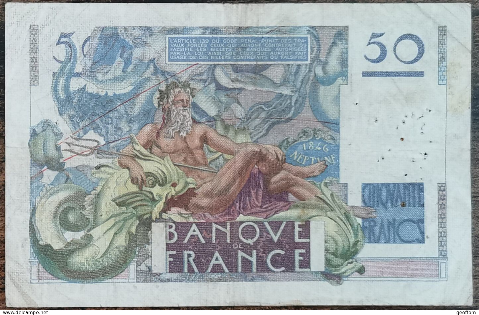 Billet 50 Francs LE VERRIER 14 - 3 - 1946 France L.2 - 50 F 1946-1951 ''Le Verrier''