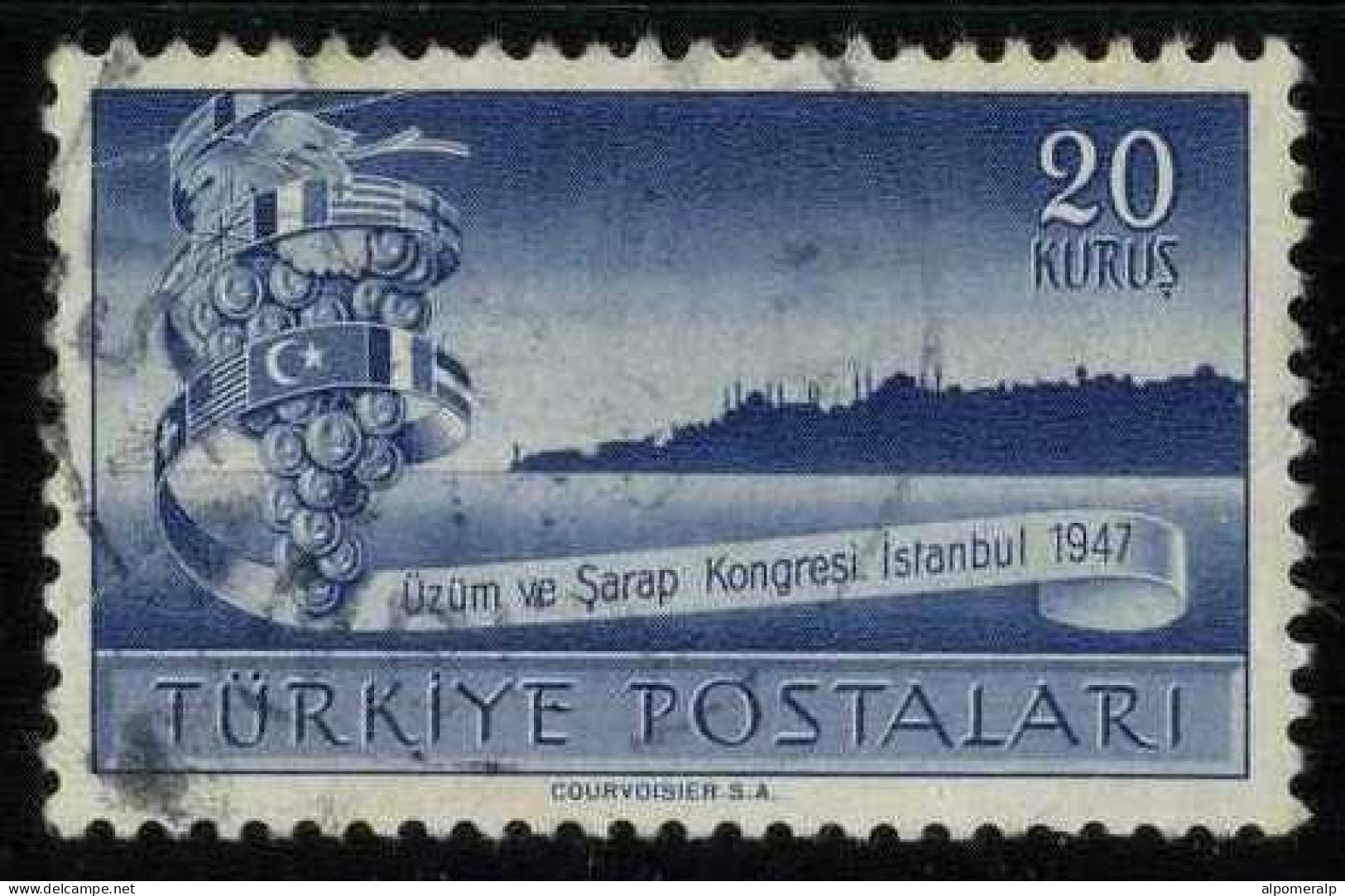 Türkiye 1947 Mi 1197 Grapes And Istanbul Skyline, Flag - Oblitérés