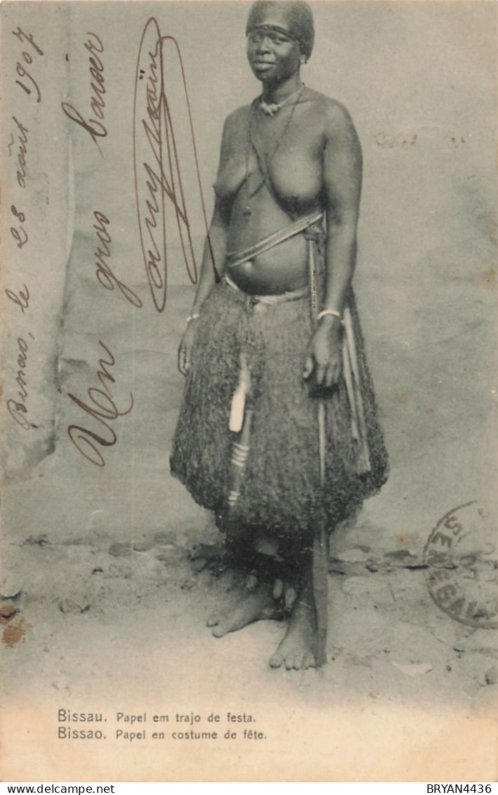 GUINEA BISSAU - PAPEL En COSTUME De FÊTE - FEMME SEINS NUS - CARTE ETHNIQUE - AFFRANCHISSEMENT PORTUGAIS - Guinea-Bissau