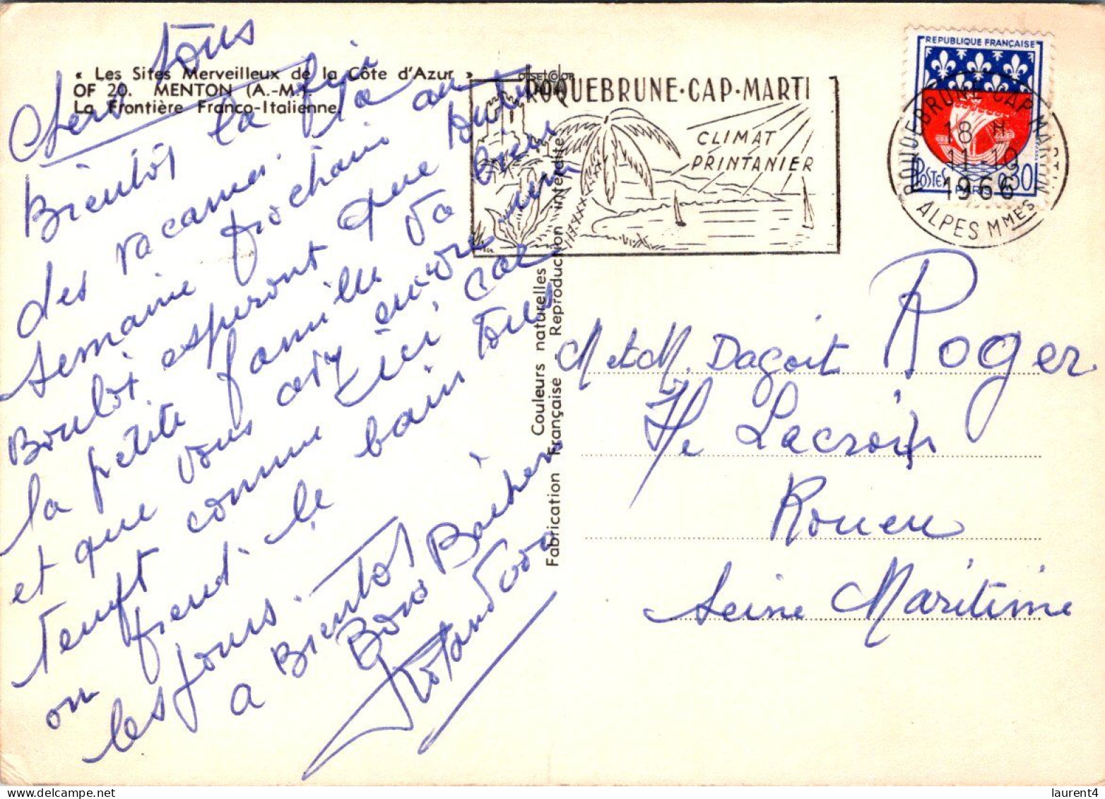 (2 P 59) France - Posted 1966 - Menton - Italy / France Border Post (douane / Customs / Zoll) - Douane