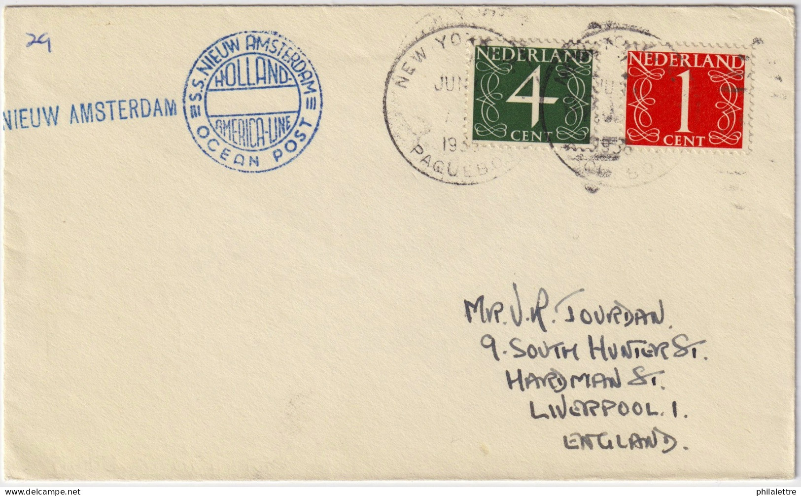 PAYS-BAS / THE NETHERLANDS - 1956 Mi.468YxA & Mi.471YxA Cancelled NEW YORK / PAQUEBOT On Cover From SS NIEUW AMSTERDAM - Briefe U. Dokumente