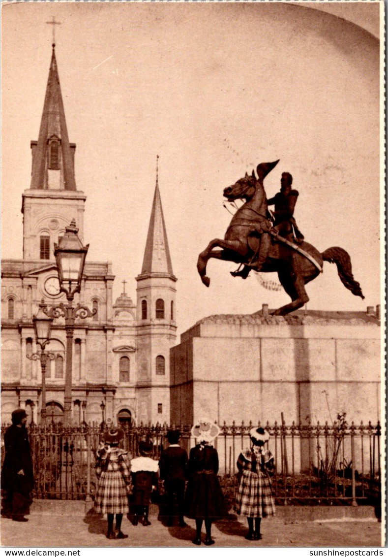 Louisiana New Orleans Jackson Square With Andrew Jackson Statue And St Louis Cathedral Circa 1895 - New Orleans