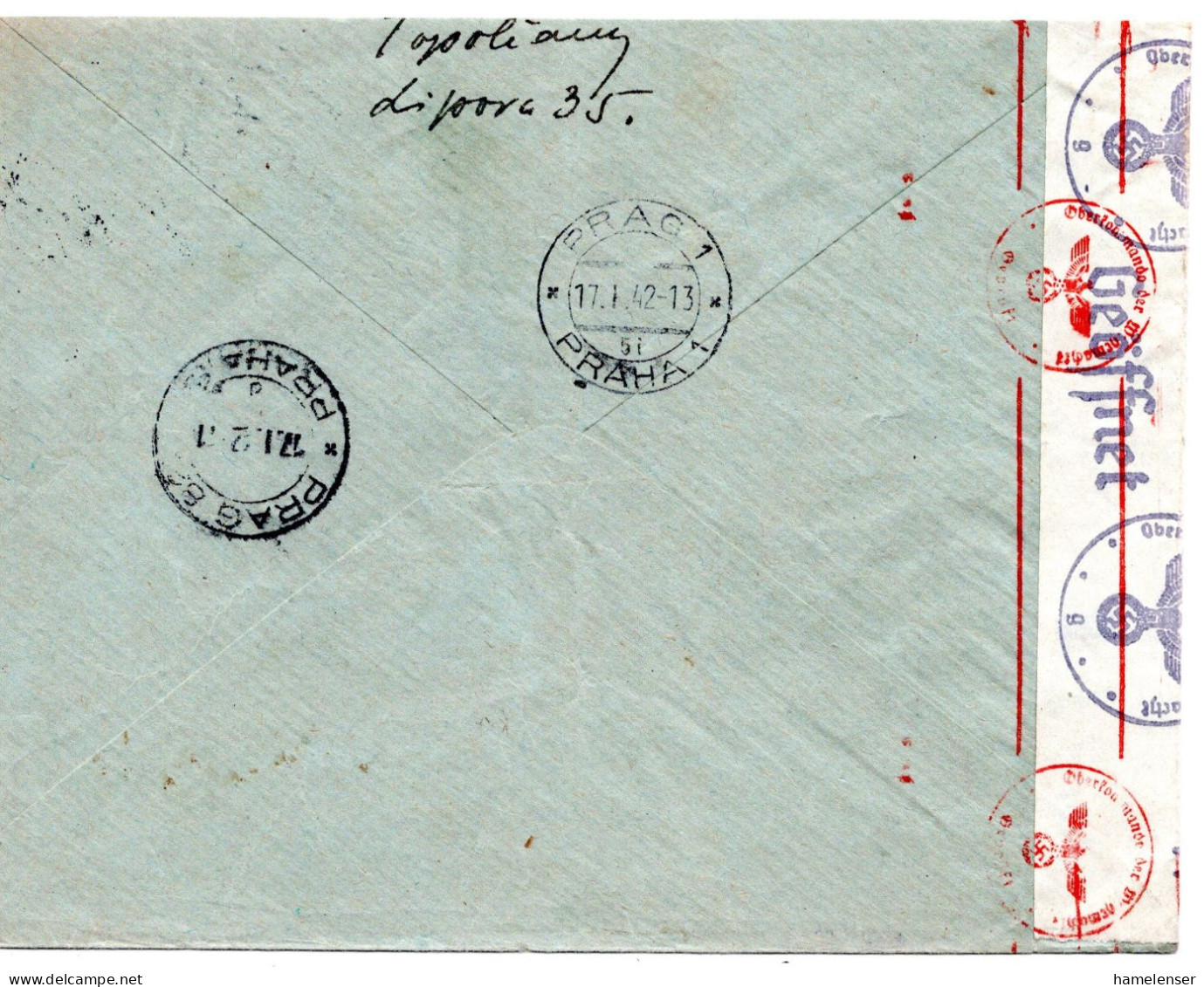 64661 - Slowakei - 1942 - 1Ks Luftpost MiF A LpBf TOPOL'CANY -> PRAG (B&M), M Dt Zensur - Briefe U. Dokumente