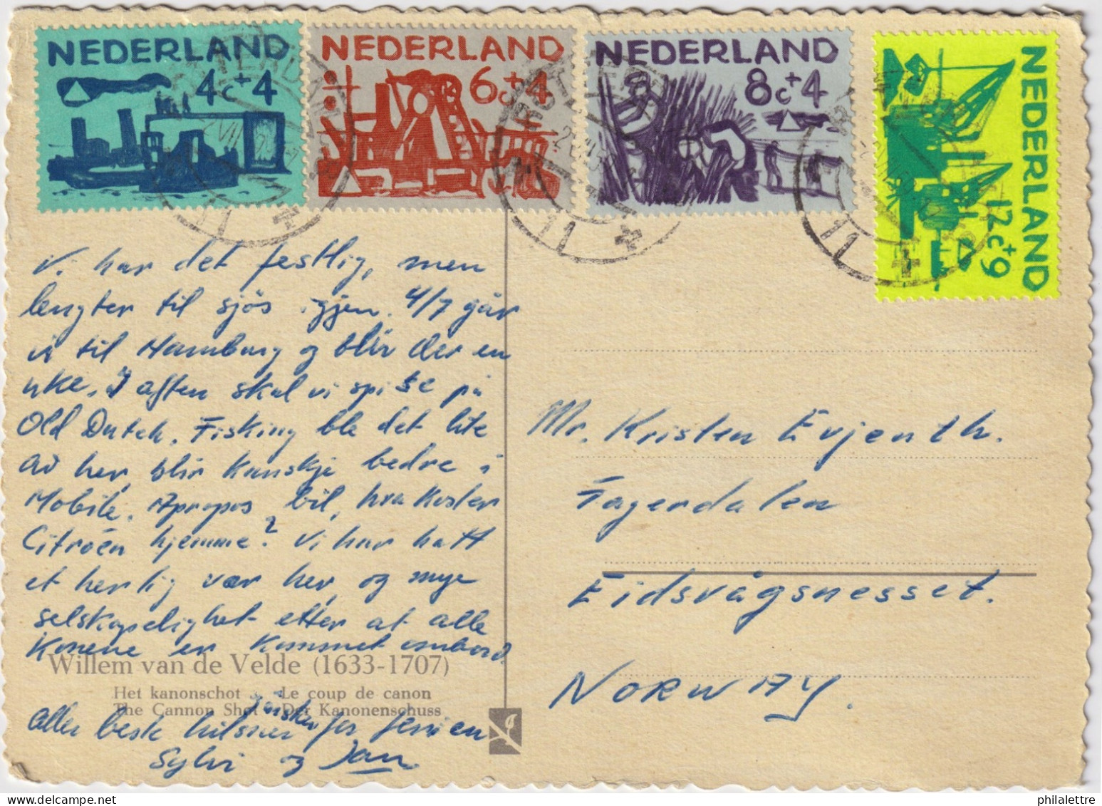 PAYS-BAS / THE NETHERLANDS - 1959 Mi.730, 731, 732 & 733 On Card From ROTTERDAM To EIDSVAG, MESSET, Norway - Brieven En Documenten