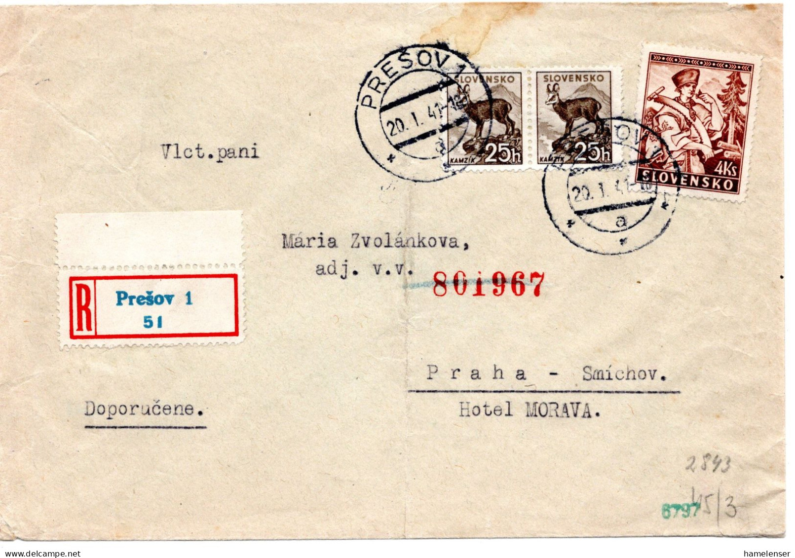 64668 - Slowakei - 1941 - 4Ks Tracht MiF A R-Bf PRESOV -> Boehmen & Maehren, M Dt Zensur - Covers & Documents