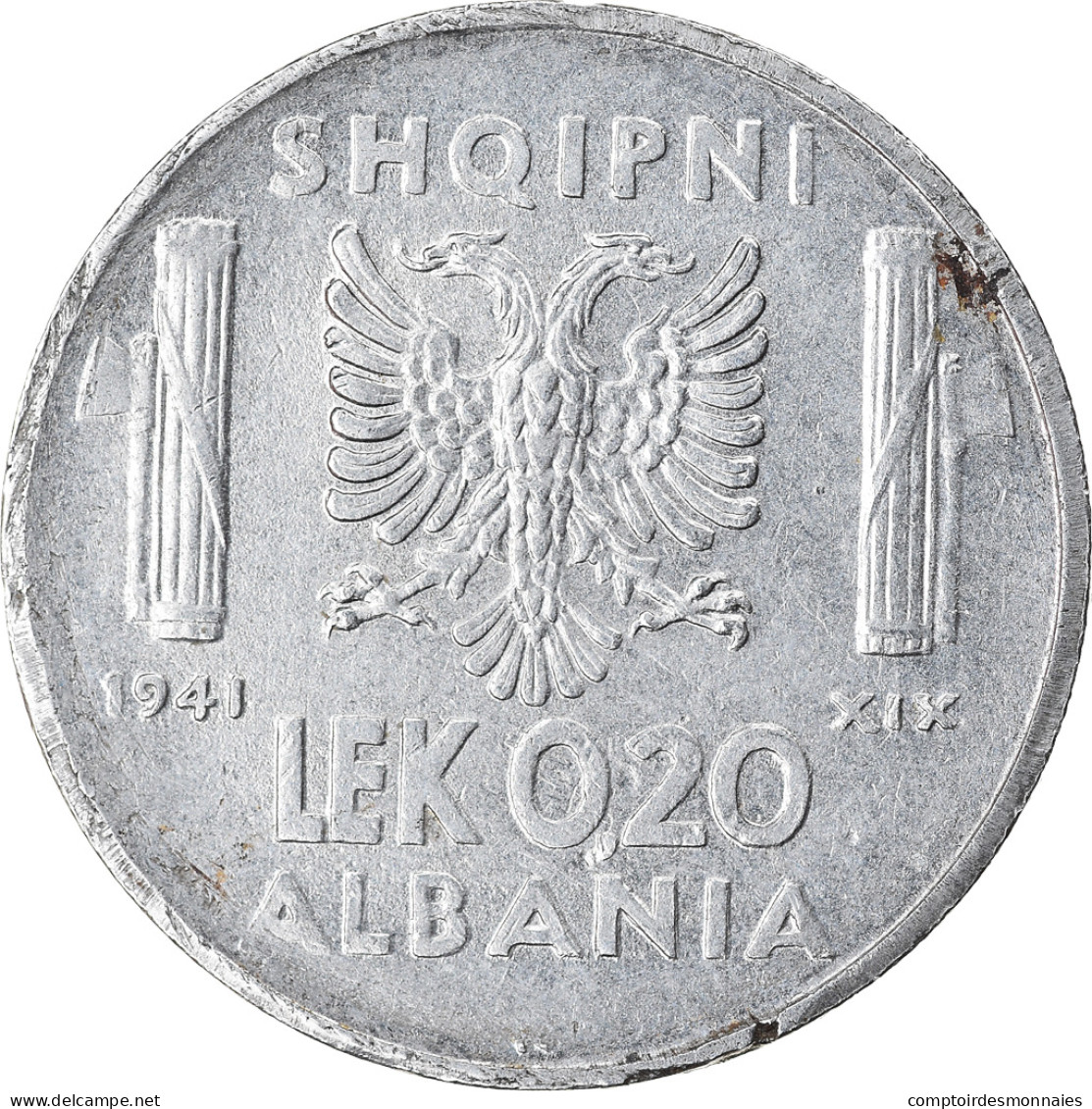 Monnaie, Albania, Vittorio Emanuele III, 0.20 Lek, 1941, Rome, TTB, Stainless - Albanie
