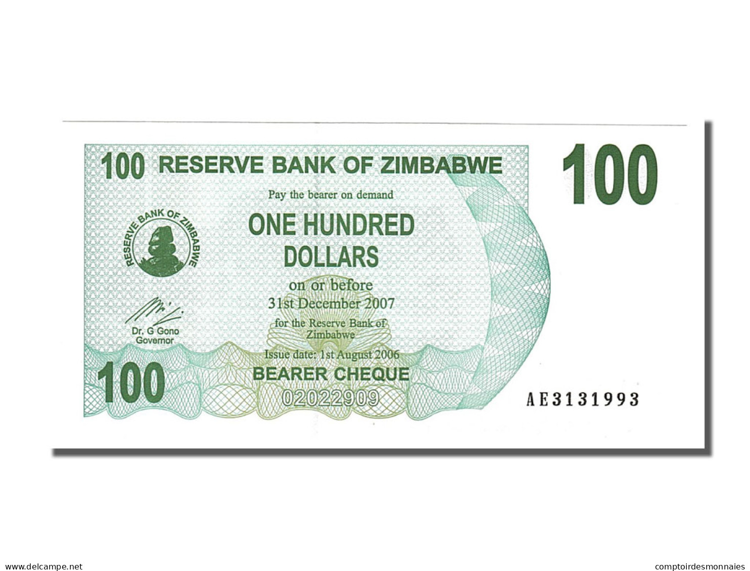 Billet, Zimbabwe, 100 Dollars, 2006, 2006-08-01, NEUF - Zimbabwe