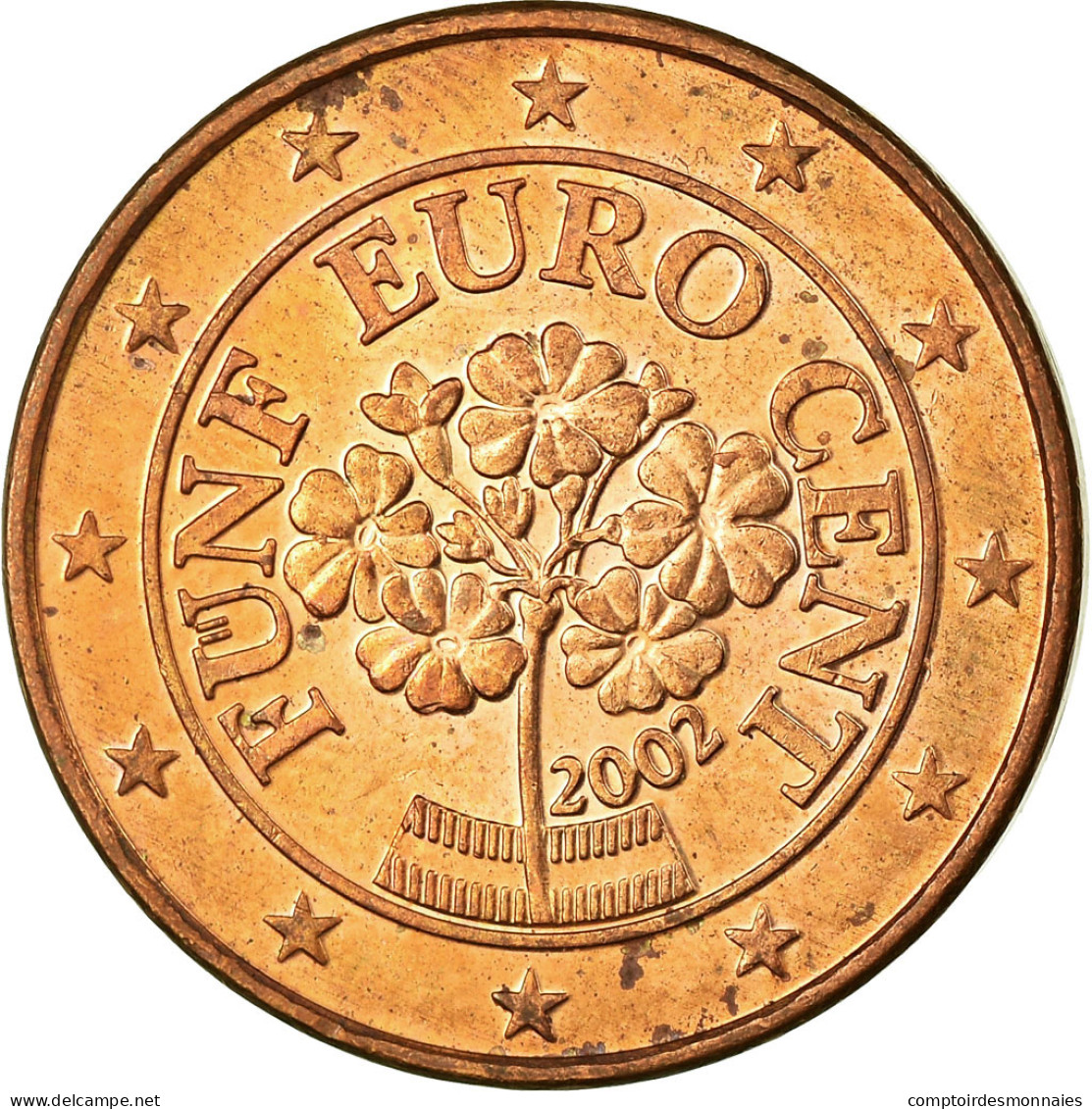 Autriche, 5 Euro Cent, 2002, SPL, Copper Plated Steel, KM:3084 - Autriche